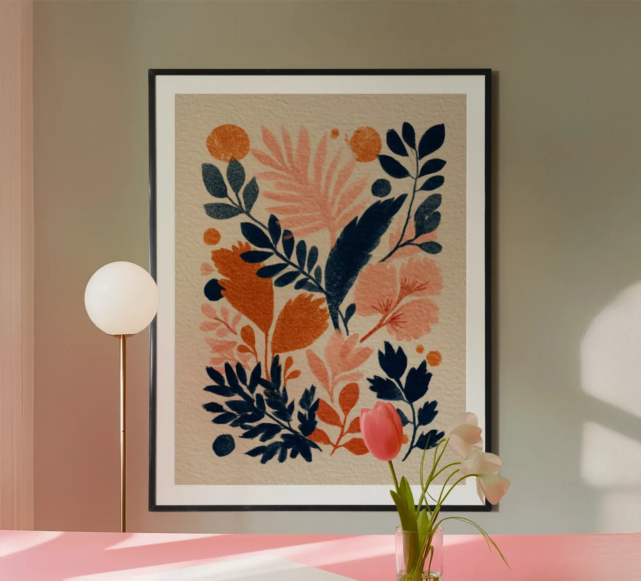 Botanical Abstract Pink, Orange and Blue poster con telaio in legno da Gypsy Galleria