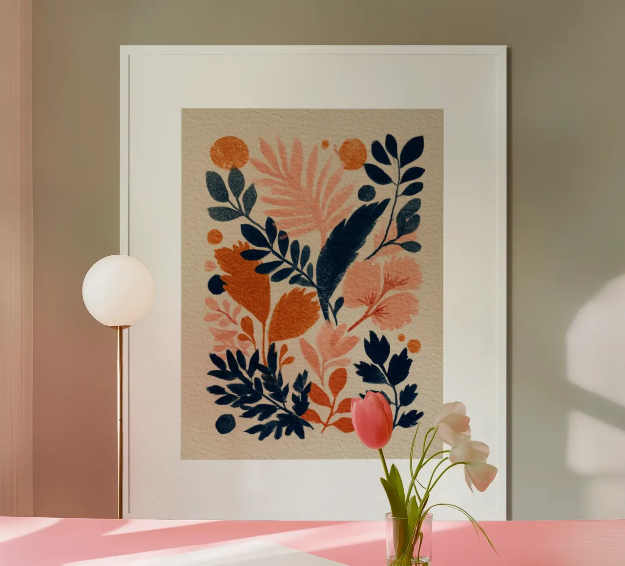 Botanical Abstract Pink, Orange and Blue poster con telaio in legno da Gypsy Galleria