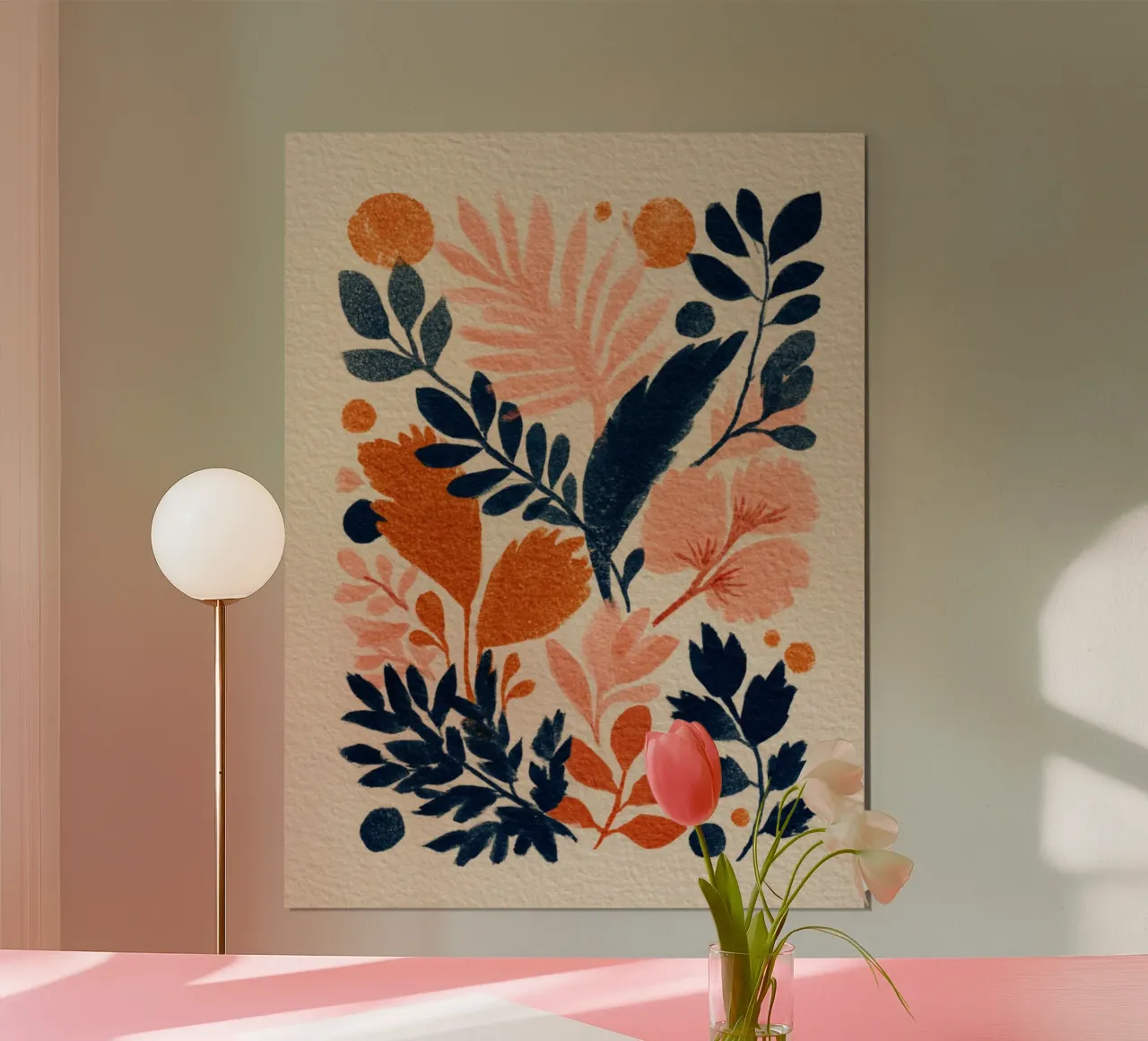 Botanical Abstract Pink, Orange and Blue poster con telaio in legno da Gypsy Galleria