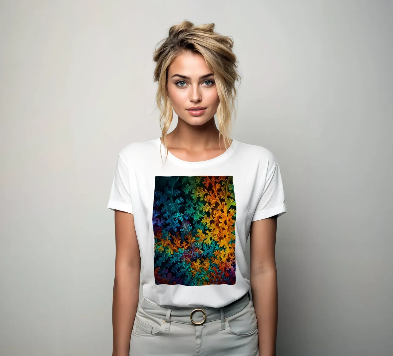 Colorful fractal design showcasing intricate patterns women's fitted t-shirt by DesignDoodle