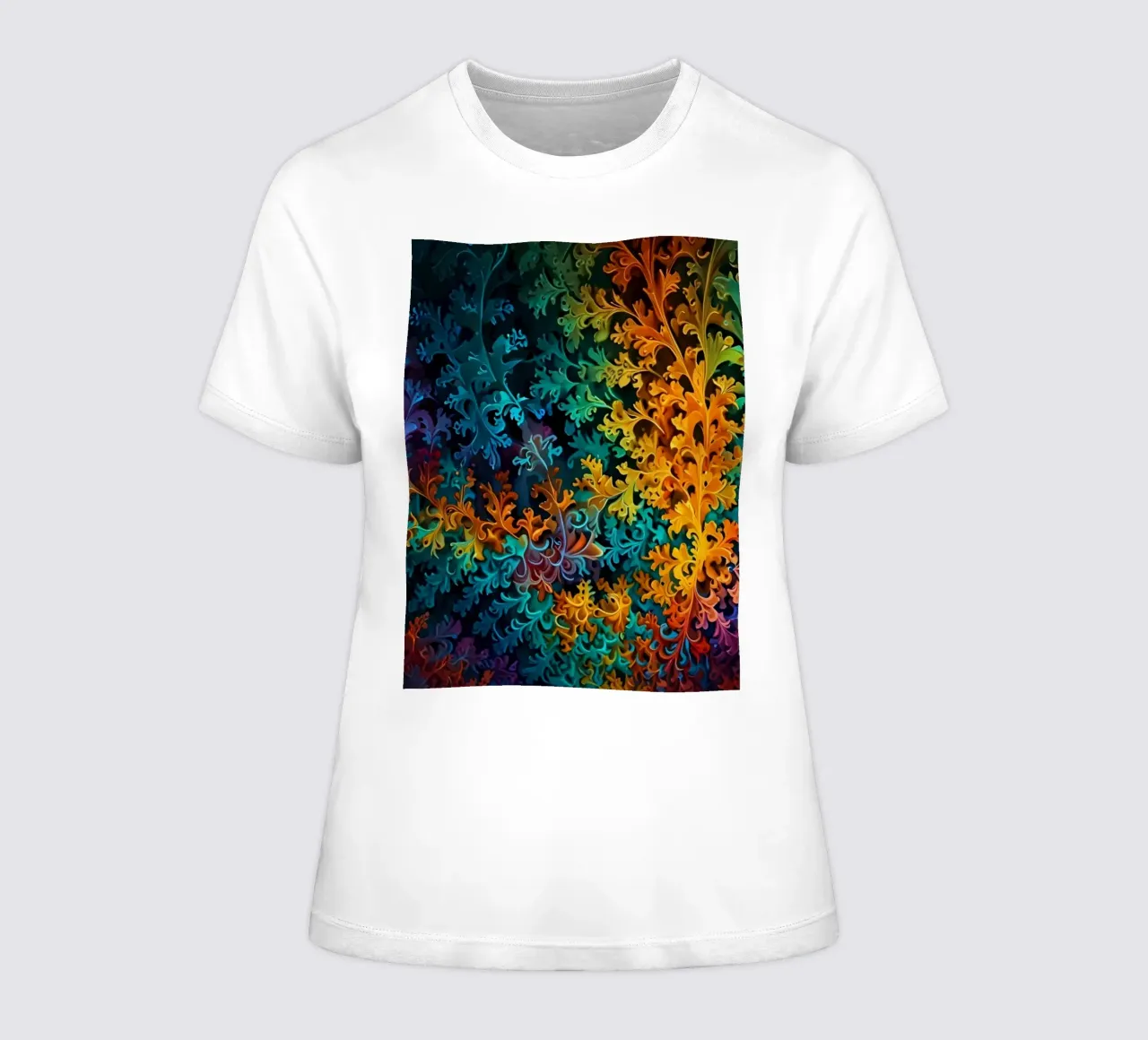 Colorful fractal design showcasing intricate patterns women's fitted t-shirt by DesignDoodle