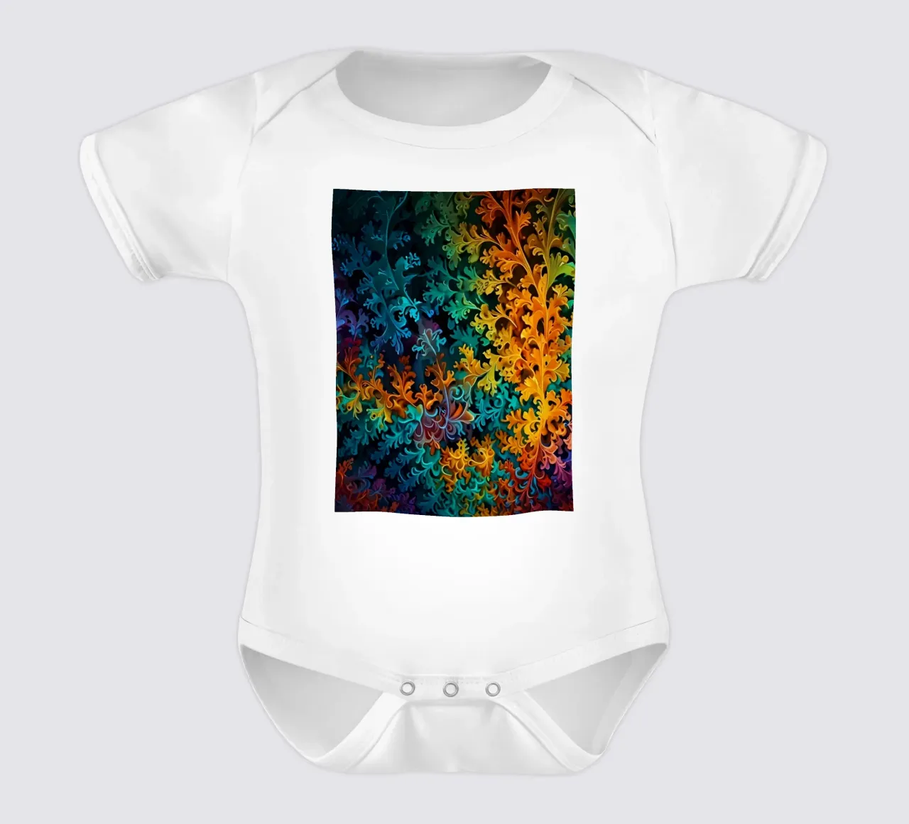 Colorful fractal design showcasing intricate patterns short-sleeve baby romper by DesignDoodle