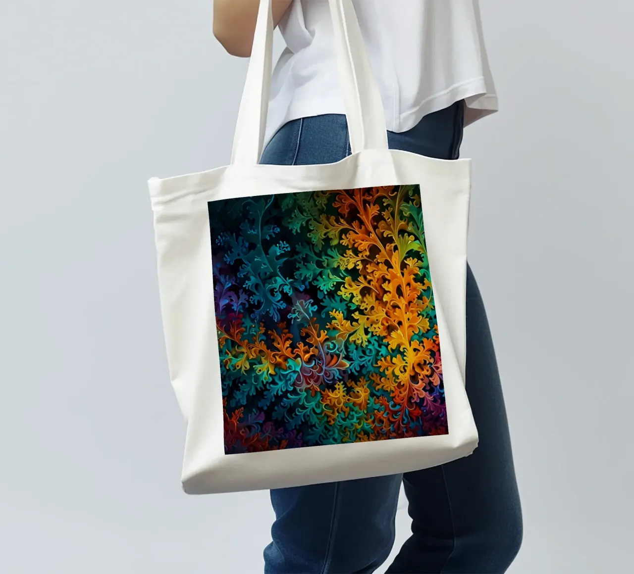 Colorful fractal design showcasing intricate patterns tote bag by DesignDoodle