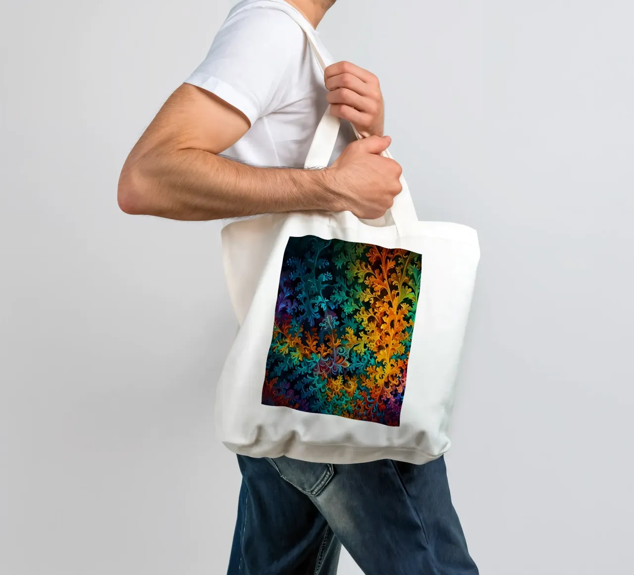Colorful fractal design showcasing intricate patterns tote bag by DesignDoodle