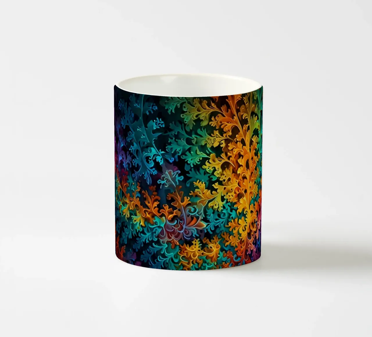 Colorful fractal design showcasing intricate patterns ceramic mug by DesignDoodle