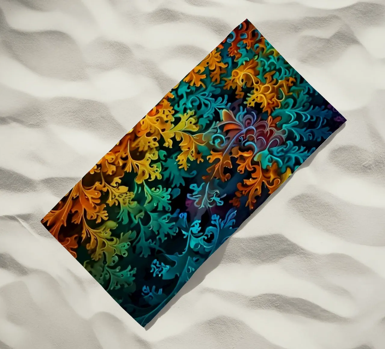 Colorful fractal design showcasing intricate patterns beach towel by DesignDoodle