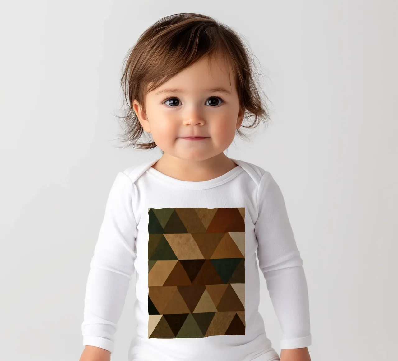 Un motif géométrique de triangles dans des tons terreux arrangés body manches longues de DesignDoodle