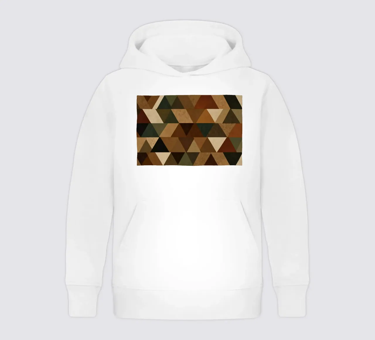 A geometric pattern of triangles in earthy tones arranged kids hoodie by DesignDoodle