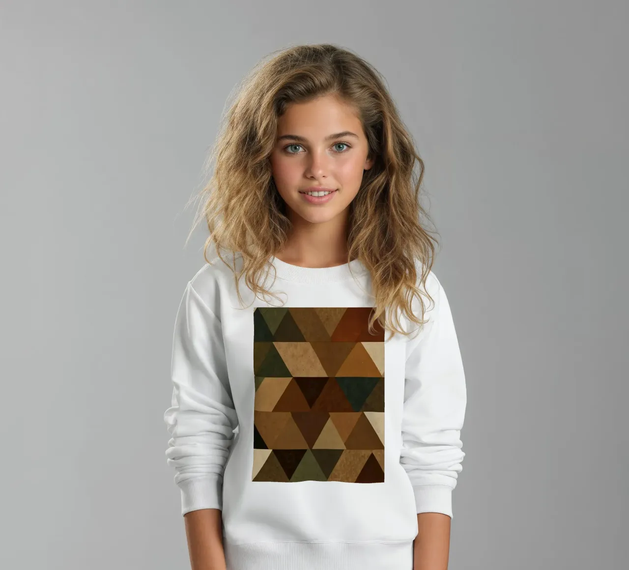Un motif géométrique de triangles dans des tons terreux arrangés sweat enfant de DesignDoodle