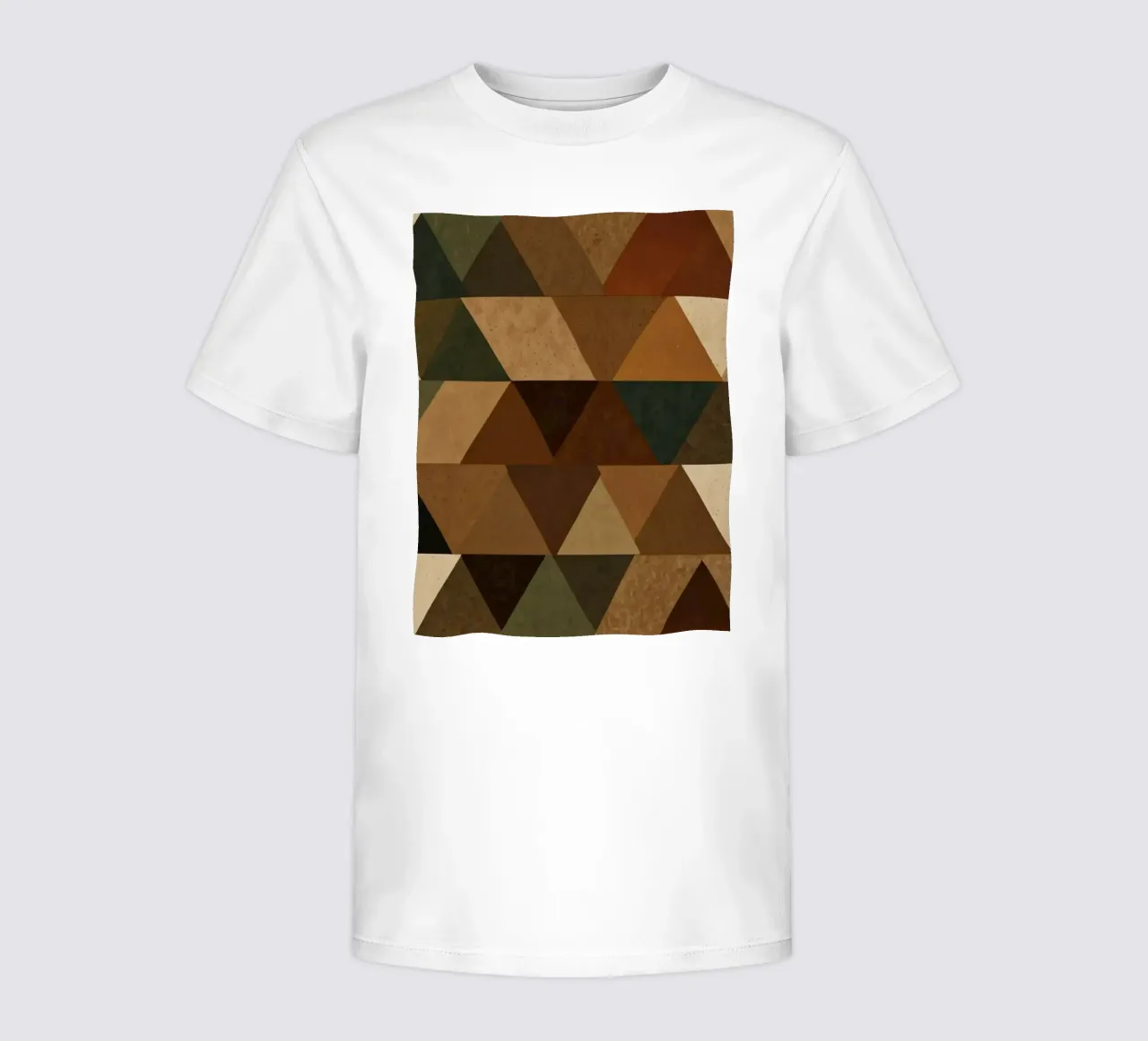 A geometric pattern of triangles in earthy tones arranged kids t-shirt by DesignDoodle