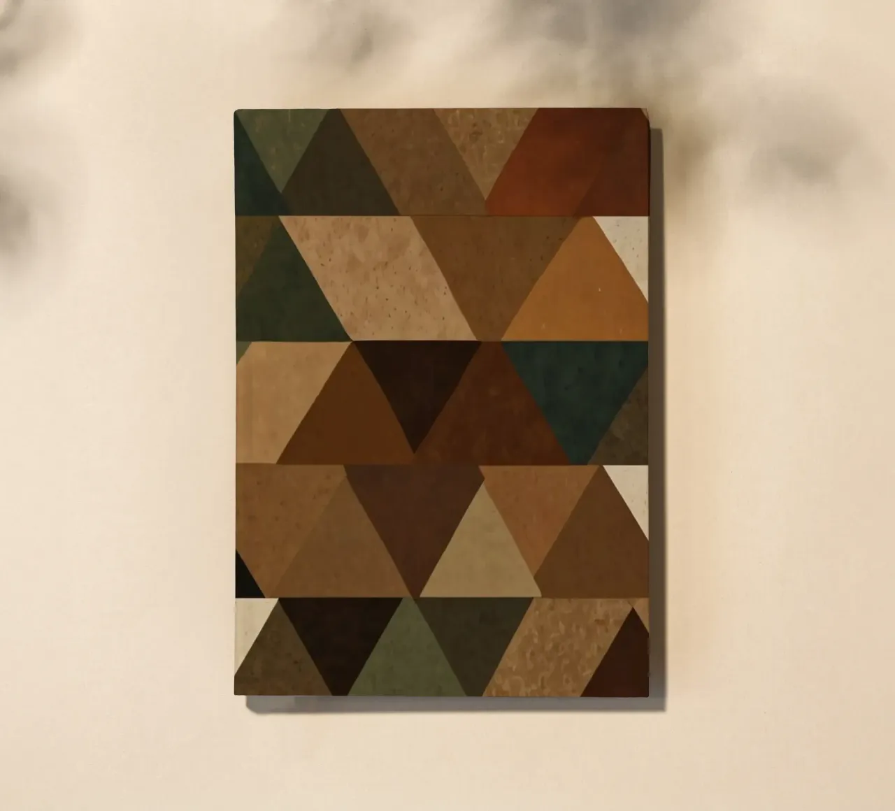 A geometric pattern of triangles in earthy tones arranged notebook by DesignDoodle
