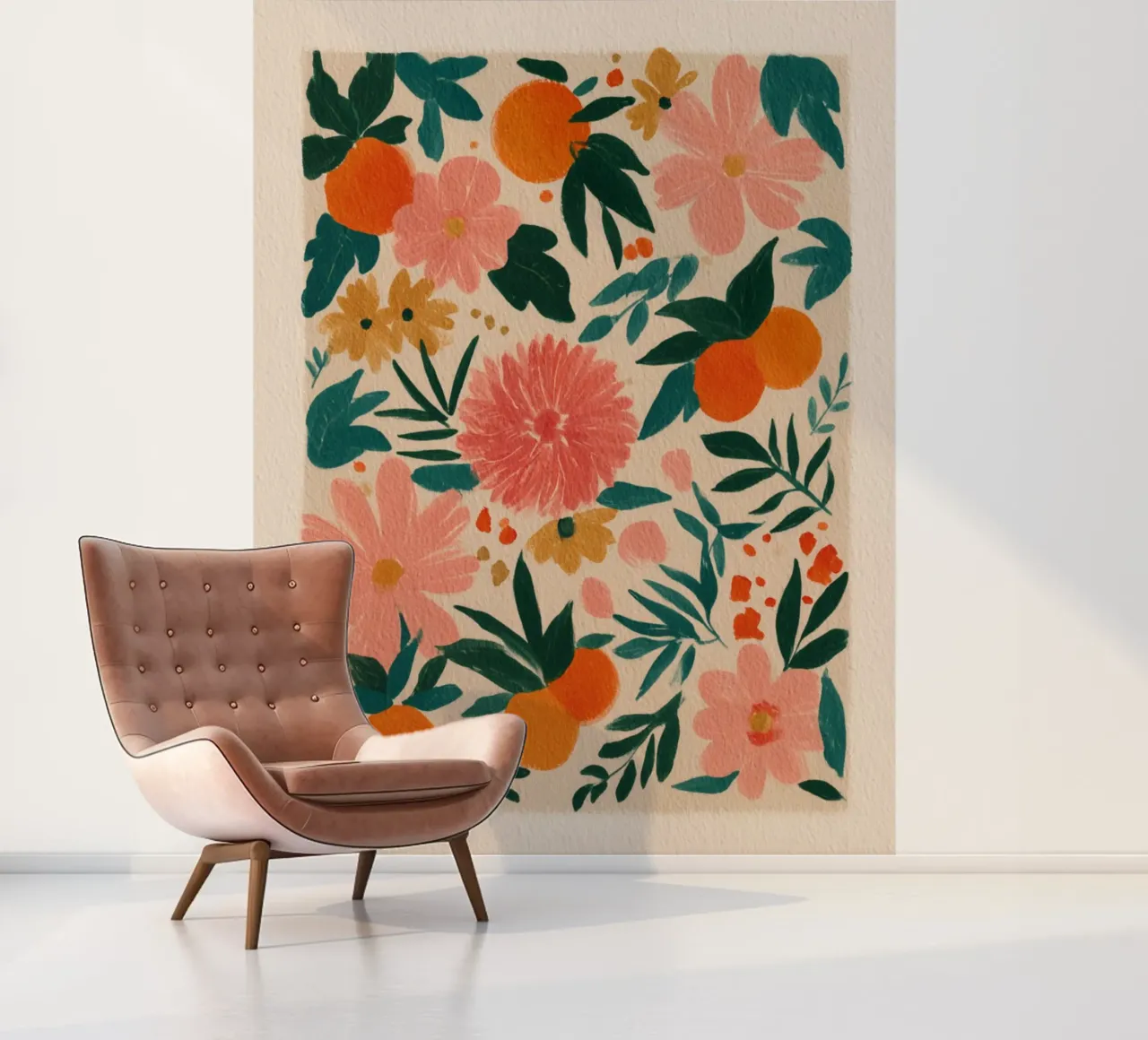 Botanical Abstract Oranges and Blossoms photo wallpaper by Gypsy Galleria