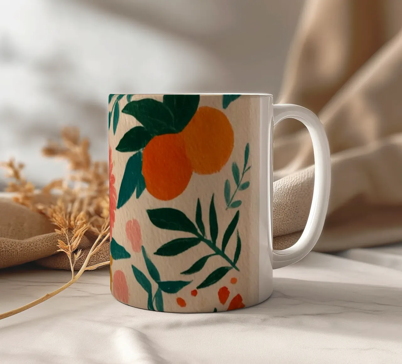 Botanical Abstract Oranges and Blossoms tazza in ceramica da Gypsy Galleria