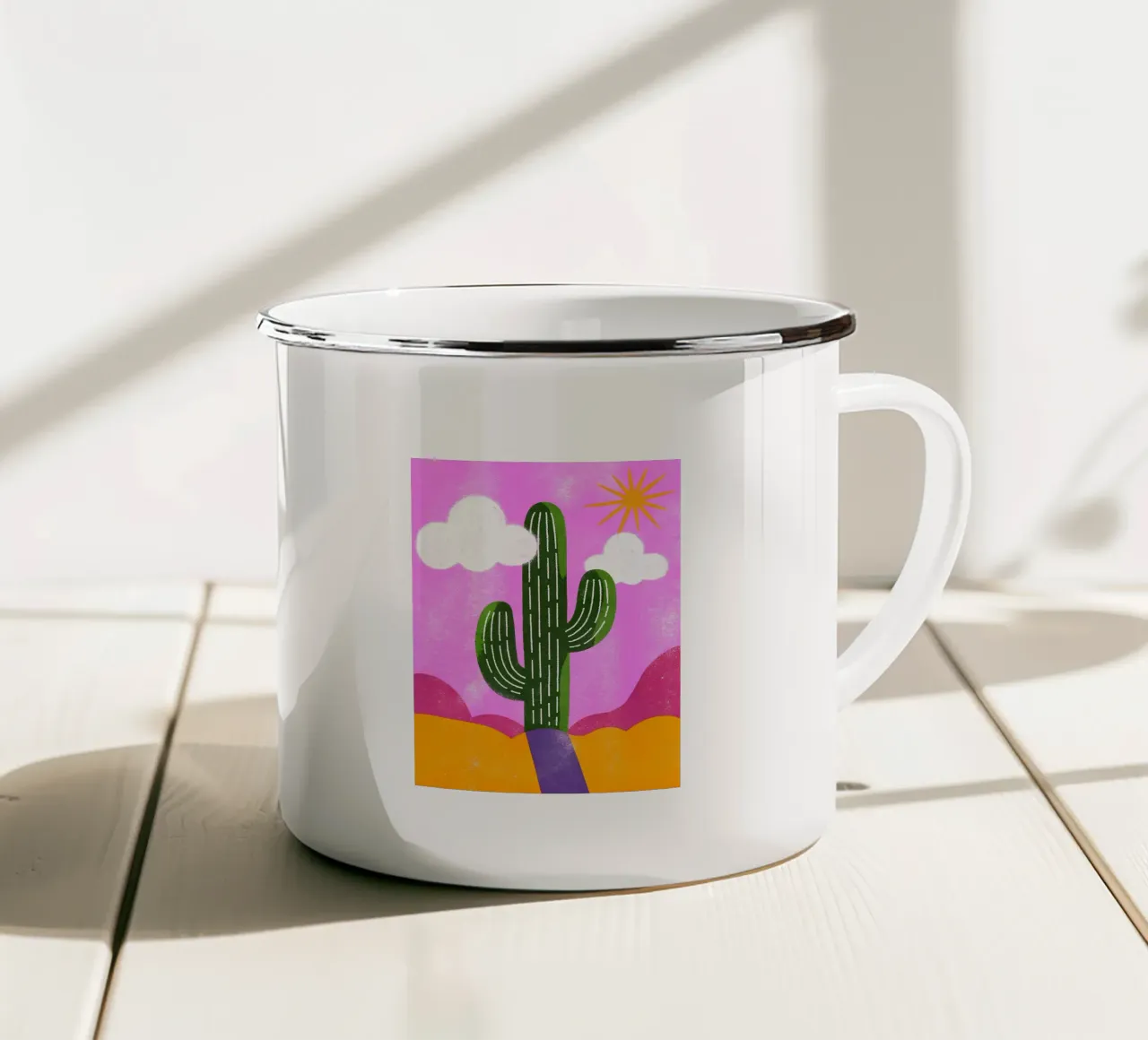 Cactus e sole Retro Pop tazza in smalto da THE LATEST SHOP