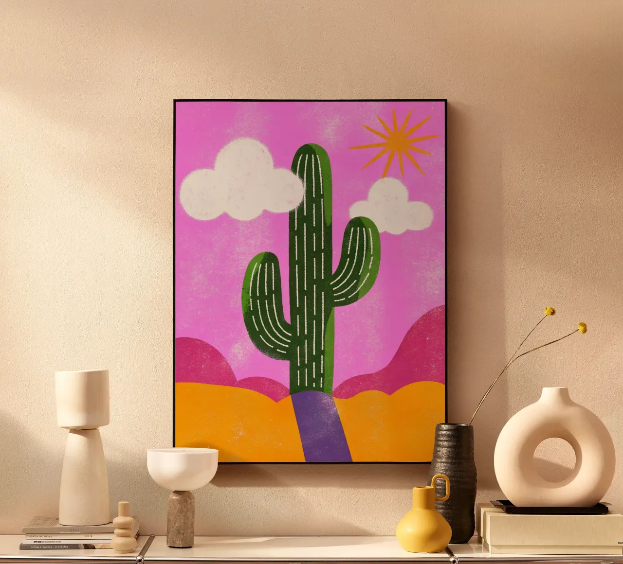 Cactus e sole Retro Pop alluminio dibond da THE LATEST SHOP