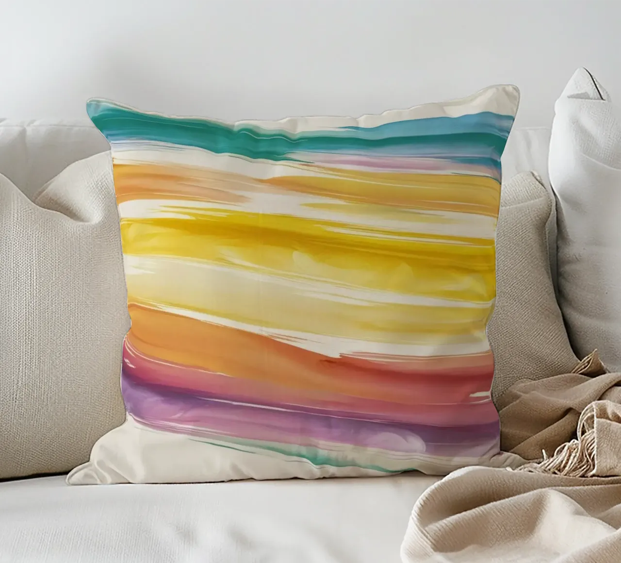 Onde colorate astratte ad acquerello dai toni caldi cuscino da DesignDoodle