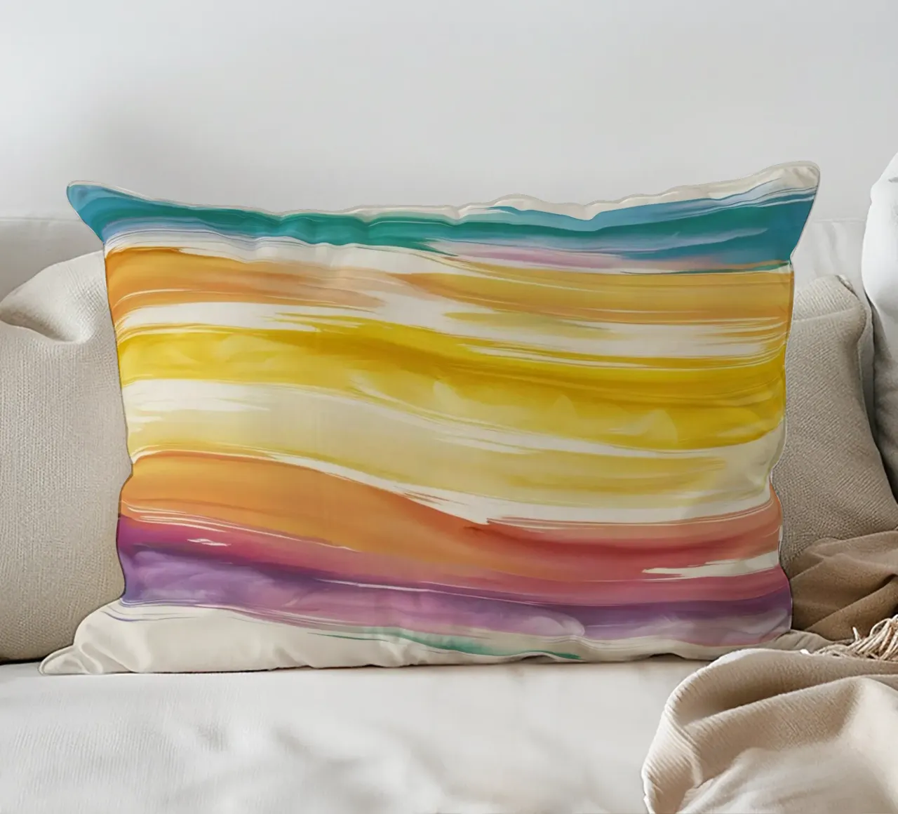 Onde colorate astratte ad acquerello dai toni caldi cuscino da DesignDoodle