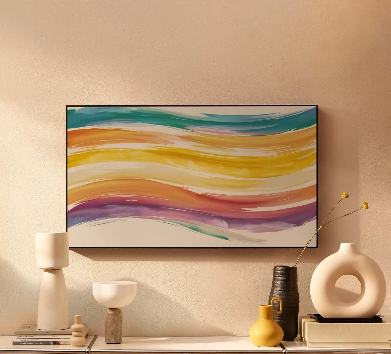 Kleurrijke abstracte aquarelgolven in warme tinten aluminium-dibond van DesignDoodle