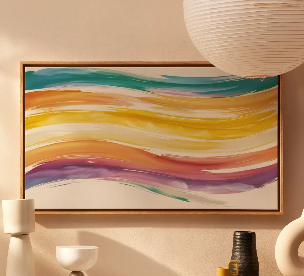 Onde colorate astratte ad acquerello dai toni caldi tela da DesignDoodle
