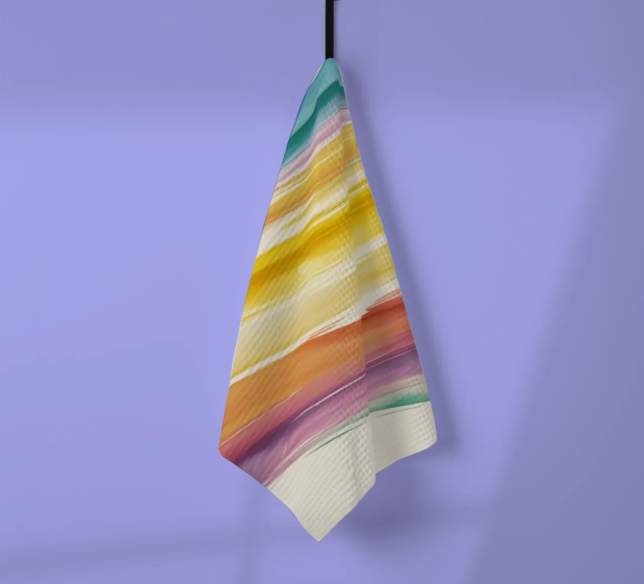 Vagues abstraites colorées en aquarelle dans des tons chauds torchon de DesignDoodle