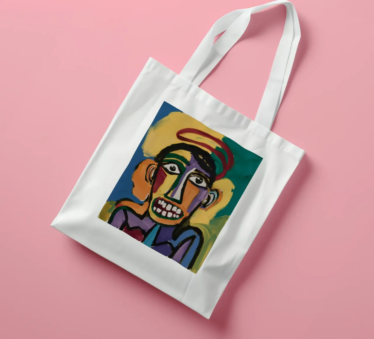 Ritratto astratto colorato borsa in juta da Muse Fragments