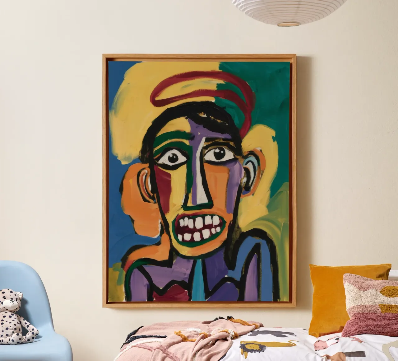 Kleurrijk abstract portret canvas met Baklijst van Muse Fragments