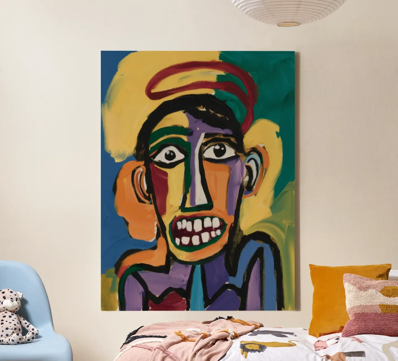 Kleurrijk abstract portret canvas met Baklijst van Muse Fragments