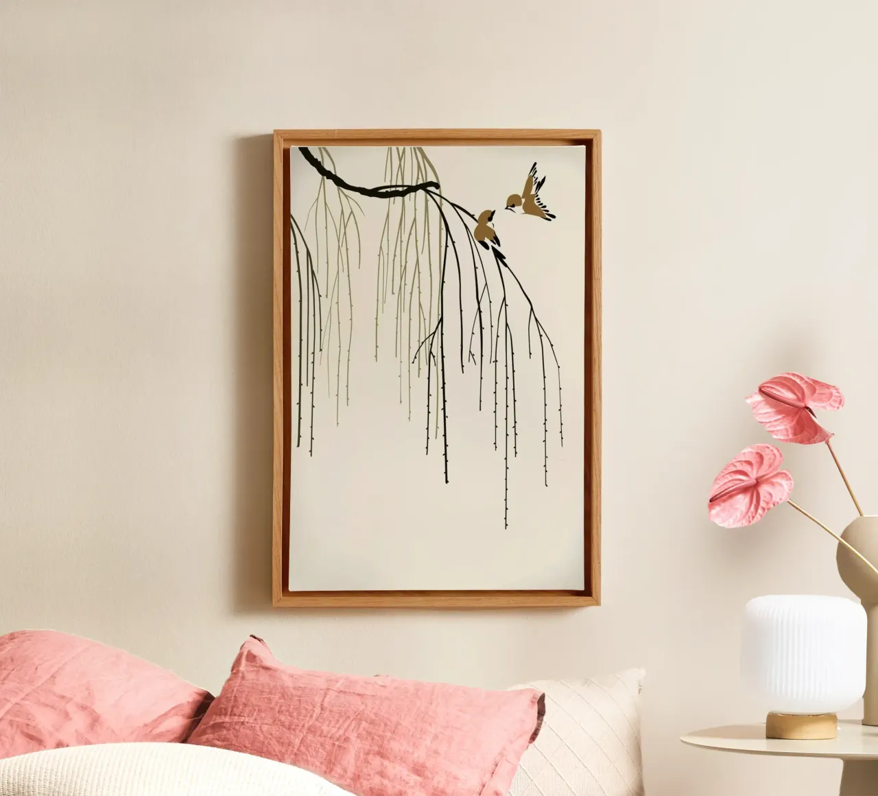 Two Little Birds canvas with Floater frame by Flora & Fauna