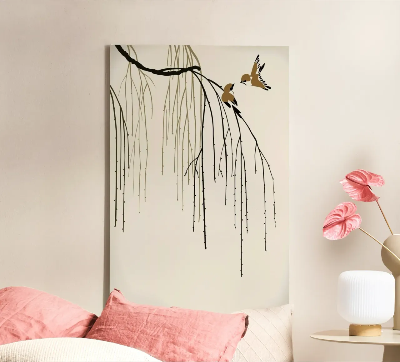 Two Little Birds canvas with Floater frame by Flora & Fauna