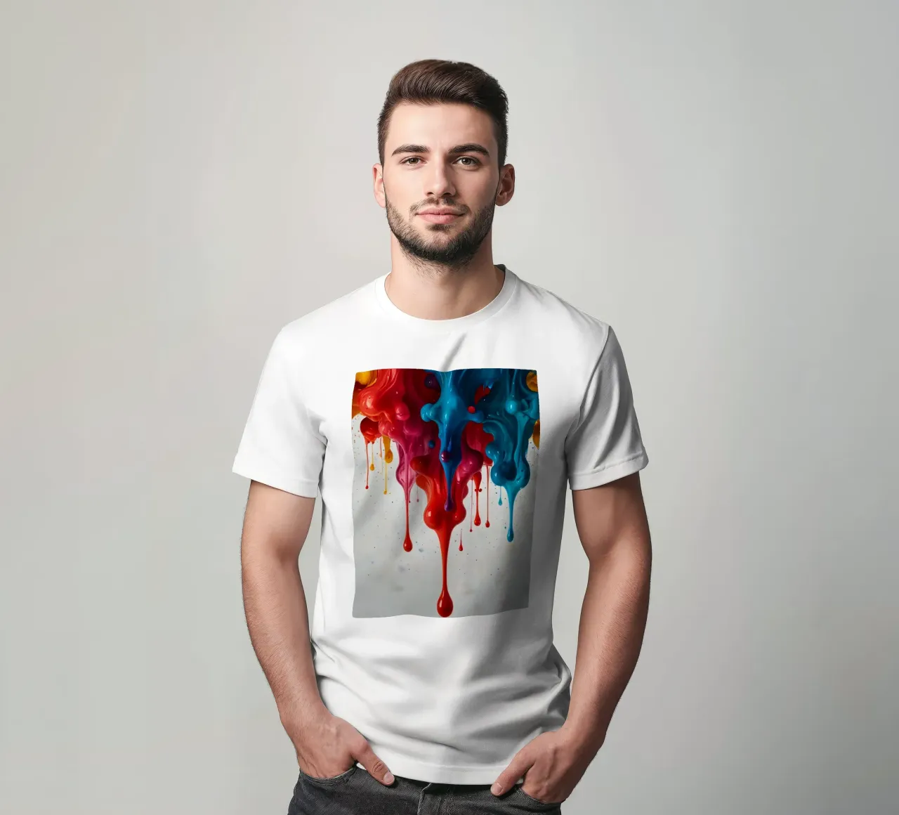 Vibrant paint drips cascading down a white surface creating t-shirt by DesignDoodle