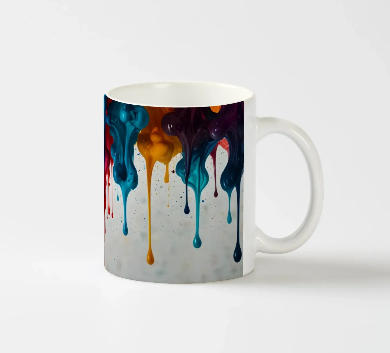 Gocce di vernice vibrante che scendono a cascata su una superficie bianca, creando un'atmosfera di grande effetto. tazza in ceramica da DesignDoodle