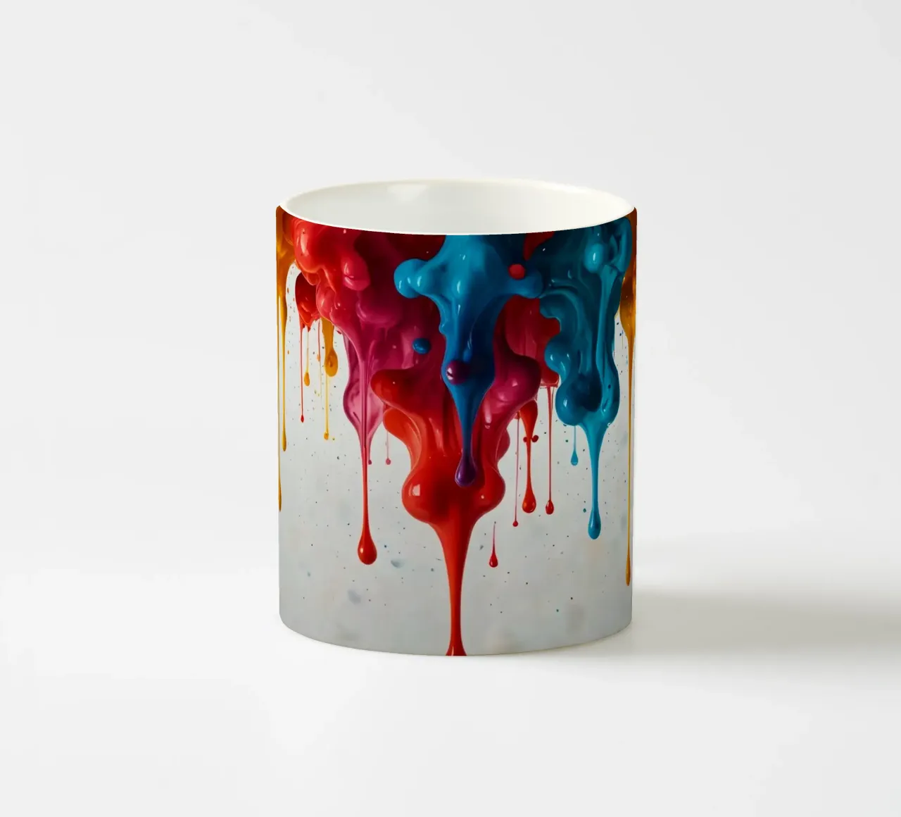 Gocce di vernice vibrante che scendono a cascata su una superficie bianca, creando un'atmosfera di grande effetto. tazza in ceramica da DesignDoodle