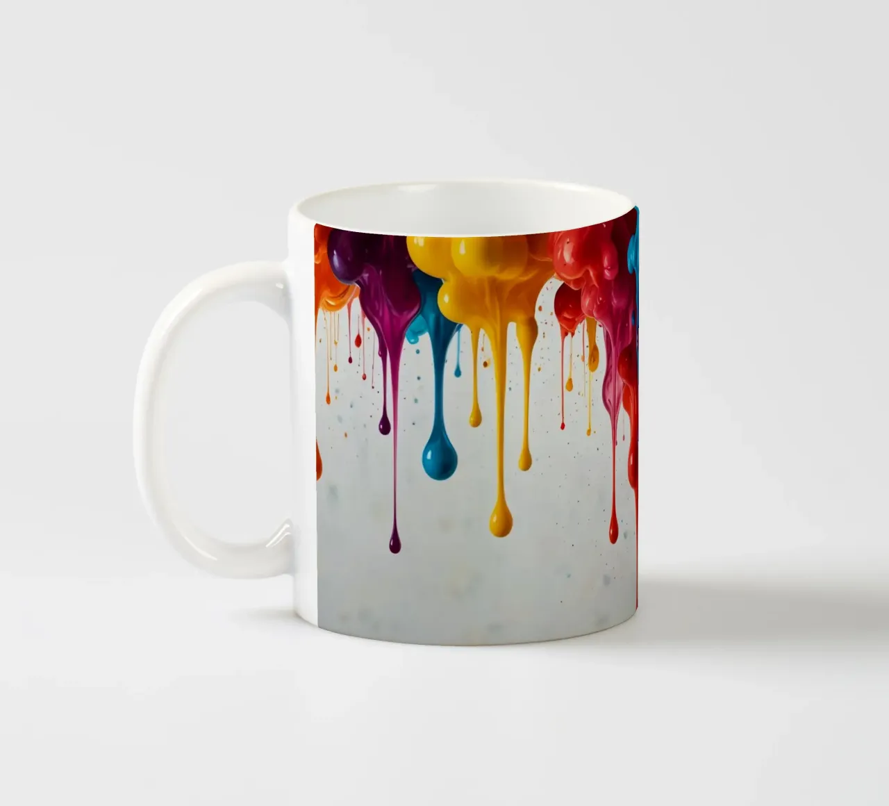Gocce di vernice vibrante che scendono a cascata su una superficie bianca, creando un'atmosfera di grande effetto. tazza in ceramica da DesignDoodle