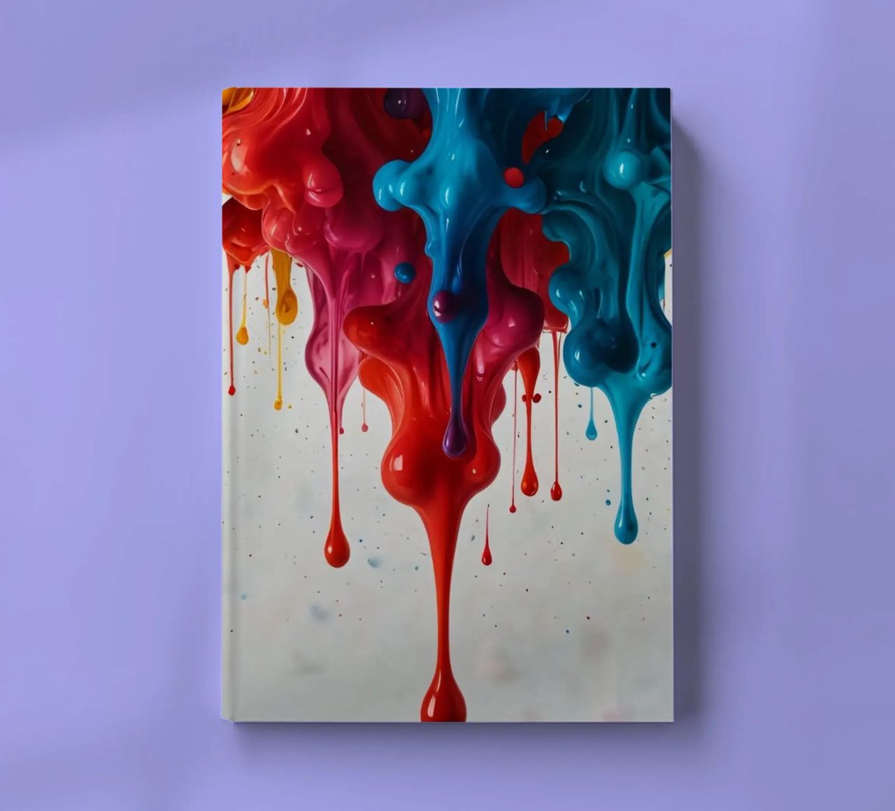 Vibrant paint drips cascading down a white surface creating notebook by DesignDoodle