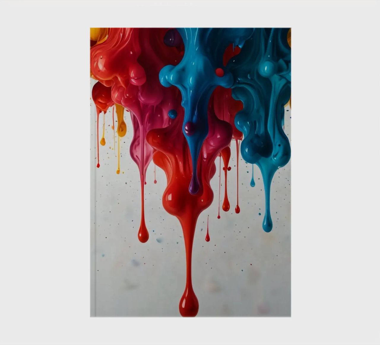Vibrant paint drips cascading down a white surface creating notebook by DesignDoodle
