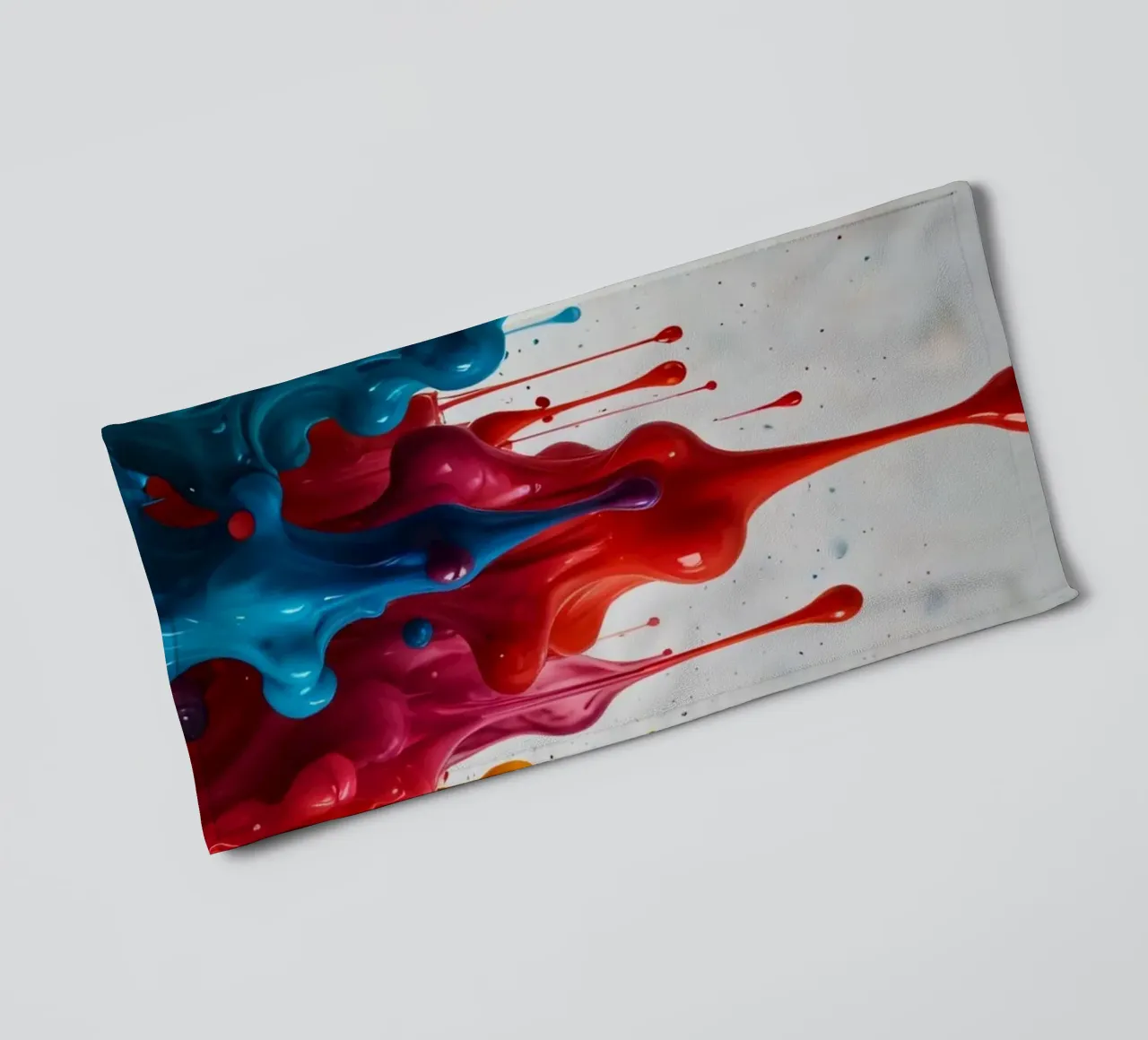 Vibrant paint drips cascading down a white surface creating towel by DesignDoodle