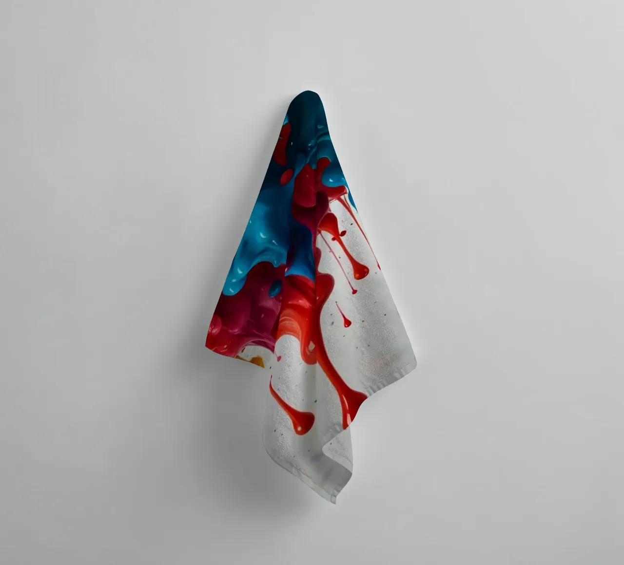 Vibrant paint drips cascading down a white surface creating towel by DesignDoodle