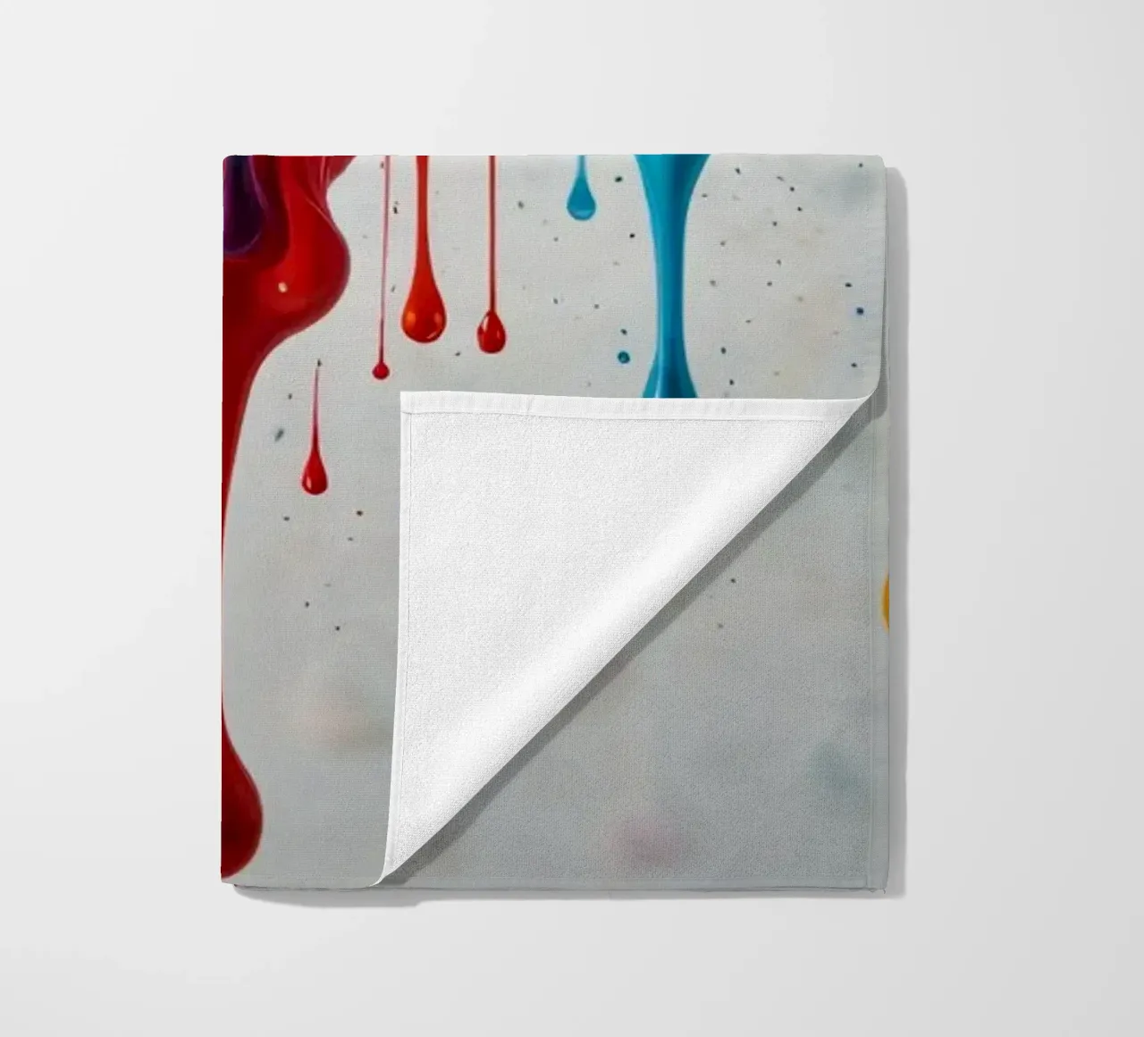 Vibrant paint drips cascading down a white surface creating beach towel by DesignDoodle