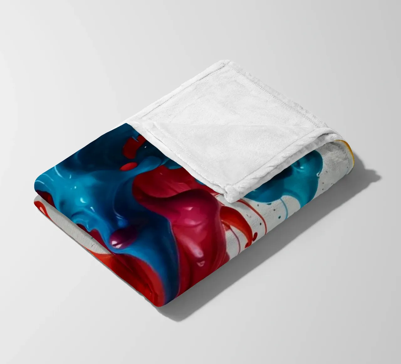 Vibrant paint drips cascading down a white surface creating fleece blanket by DesignDoodle