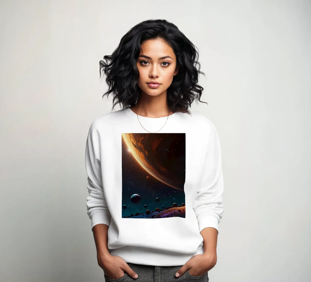 A mesmerizing view of a vibrant galaxy filled with stars sweatshirt by DesignDoodle