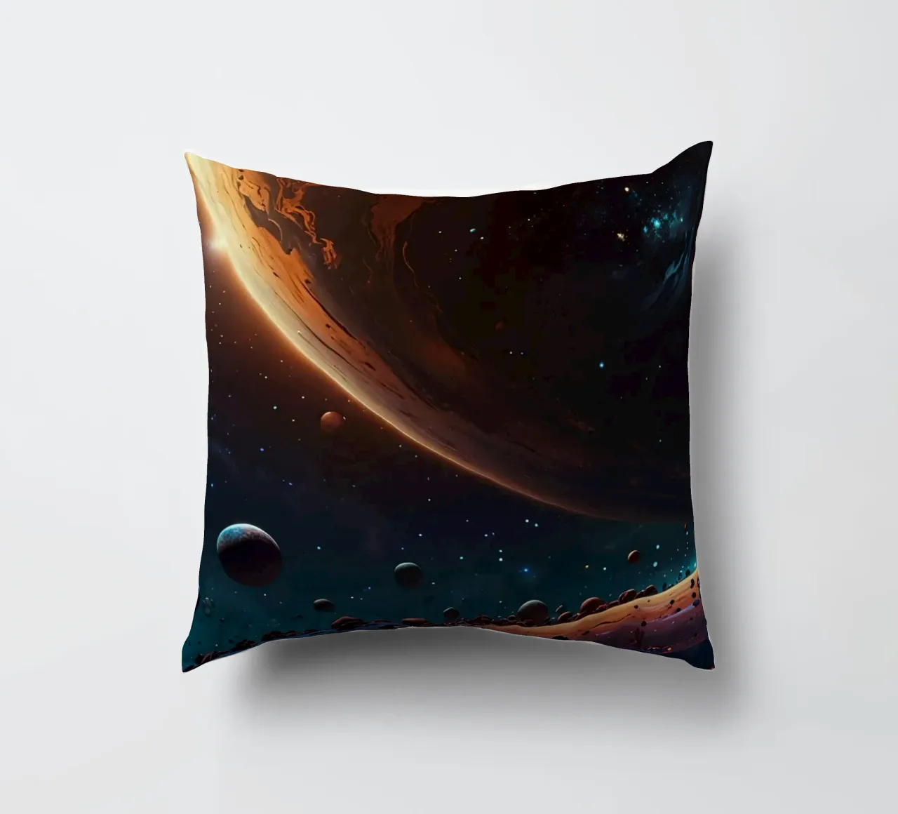 A mesmerizing view of a vibrant galaxy filled with stars decorative cushion by DesignDoodle