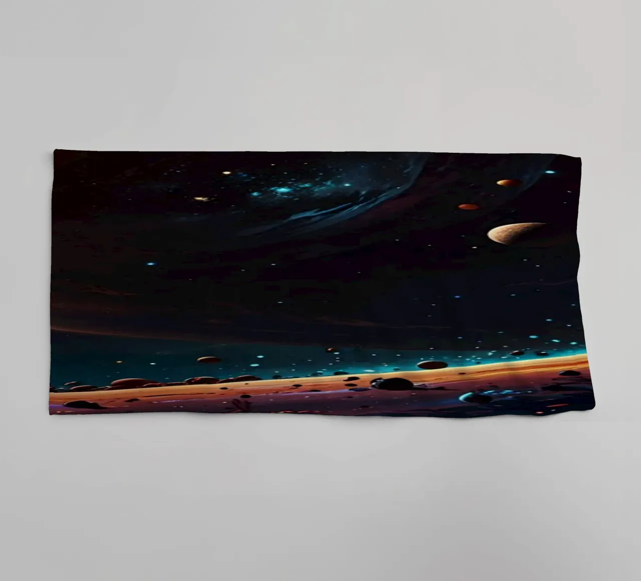 A mesmerizing view of a vibrant galaxy filled with stars towel by DesignDoodle