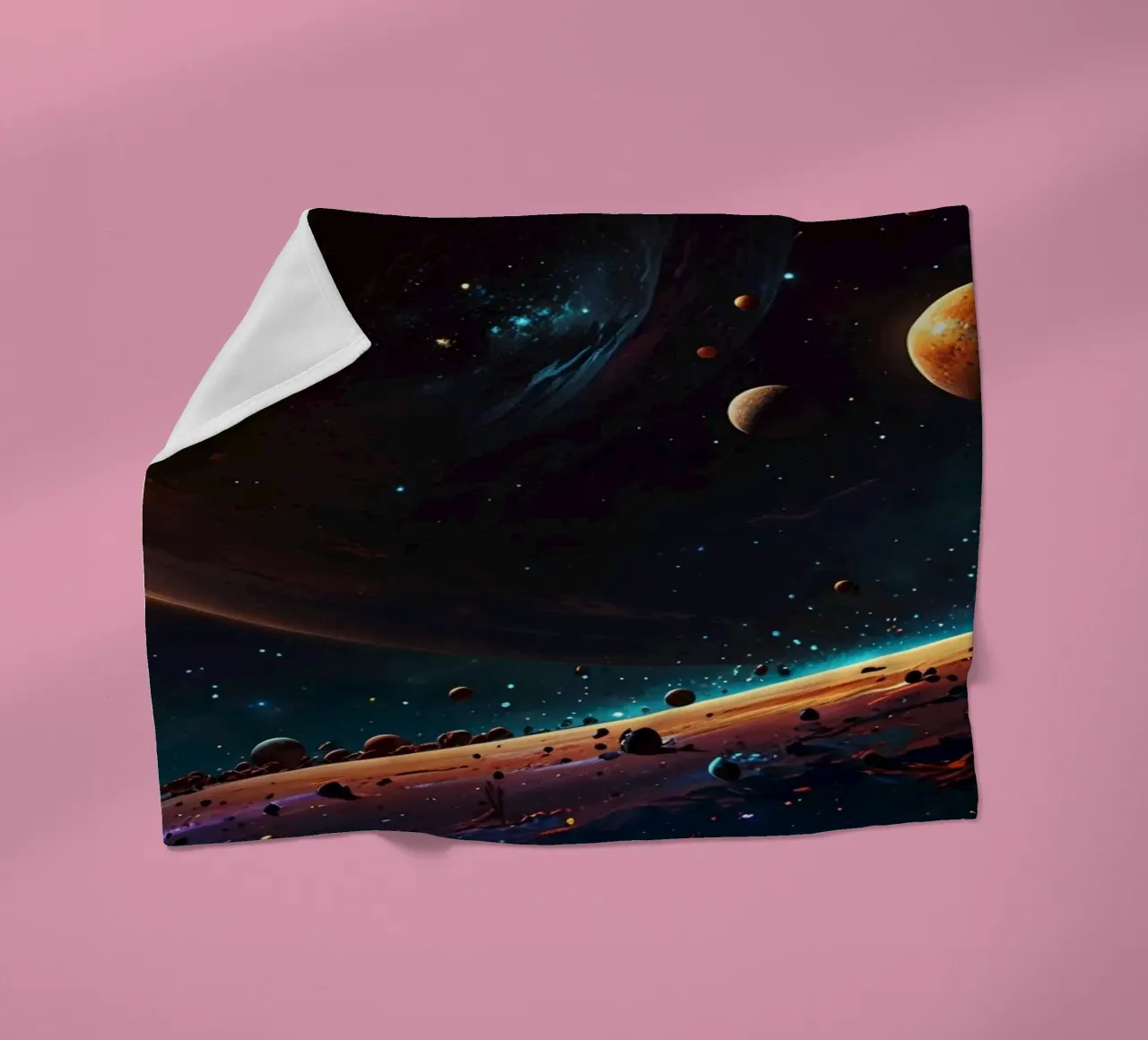 A mesmerizing view of a vibrant galaxy filled with stars fleece blanket by DesignDoodle