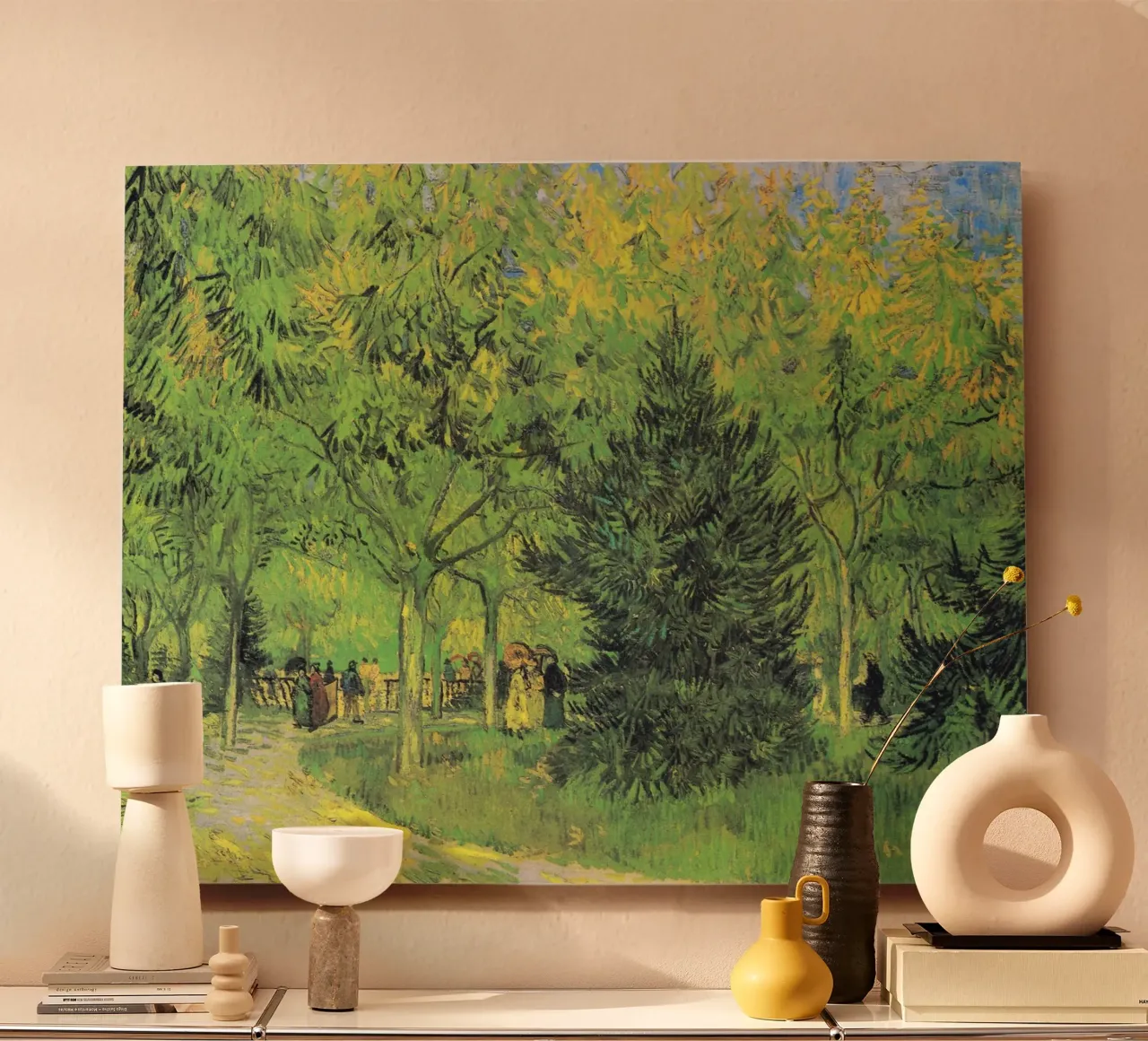 Il sentiero di Vincent van Gogh nel parco di Arles con i camminatori pannello forex da Van Gogh Prints