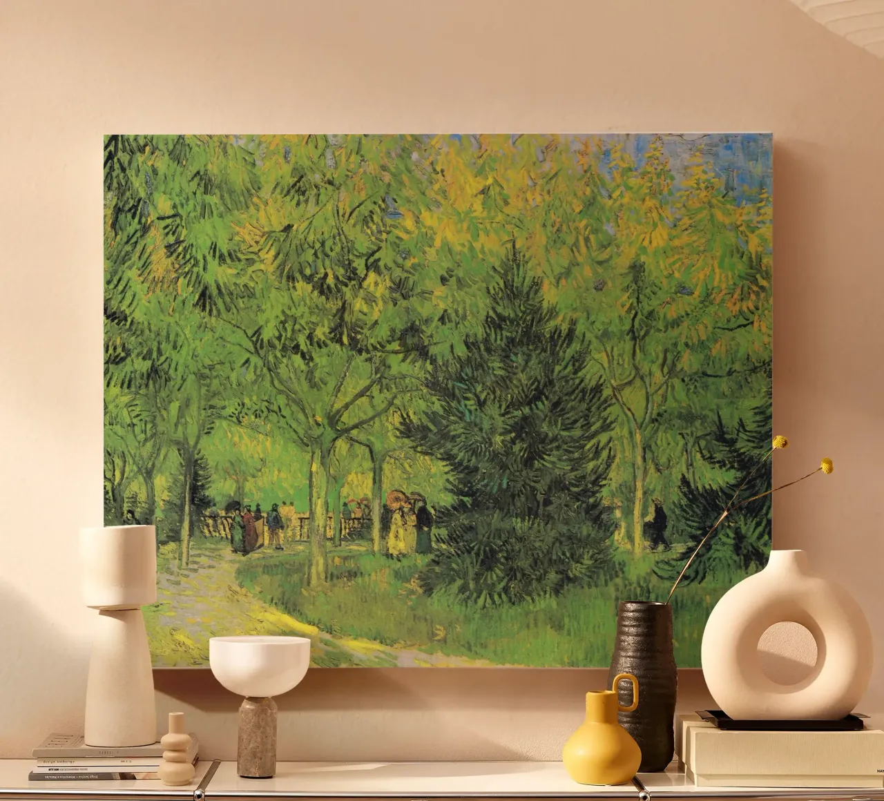 Chemin de Vincent van Gogh dans le parc d'Arles avec des promeneurs toile avec Caisse américaine de Van Gogh Prints