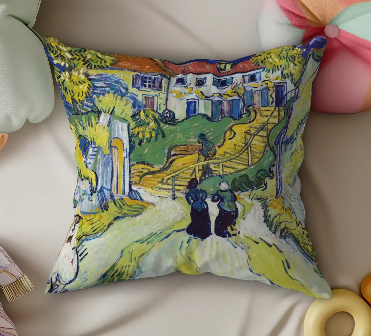 La scala di Auvers di Vincent van Gogh (1890) cuscino da Van Gogh Prints