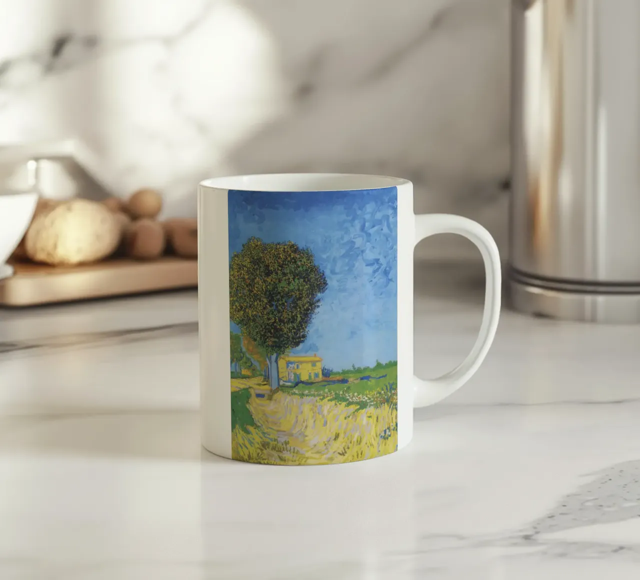 Viale di Arles con case di Vincent van Gogh (1888) tazza in ceramica da Van Gogh Prints