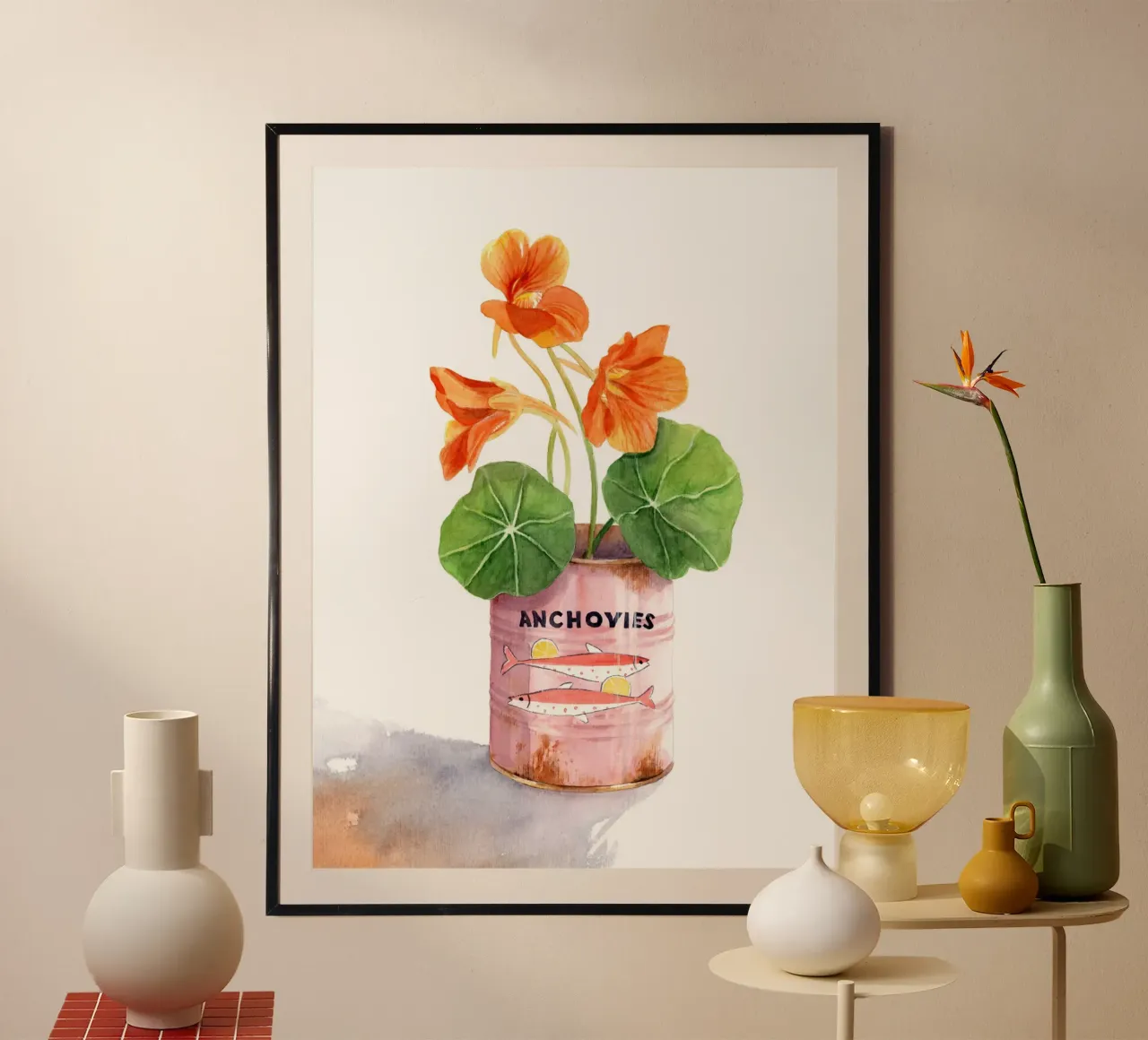 Nasturtium in vintage can poster with plastic frame by DoroKaiser