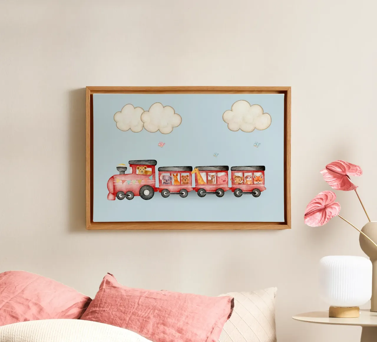 All Aboard the Animal Train canvas with Floater frame by Doodle Dreams Art