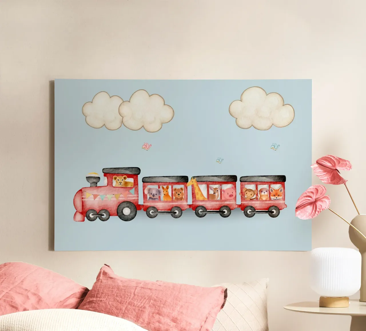 All Aboard the Animal Train canvas with Floater frame by Doodle Dreams Art
